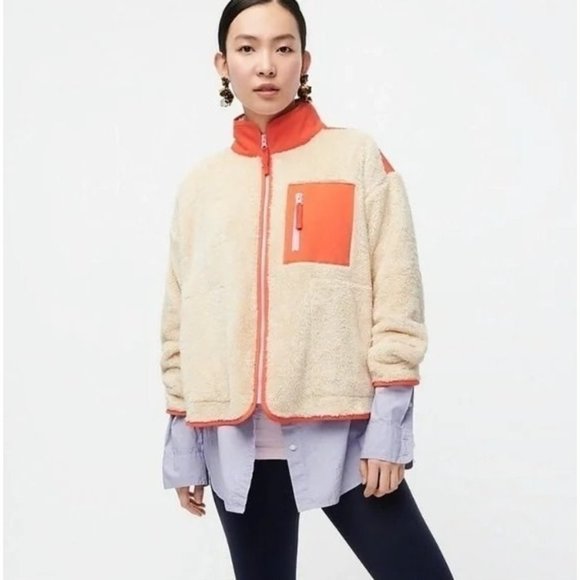 J. Crew Jackets & Blazers - J. Crew Superplush Sherpa Full Zip Teddy Jacket Orange Cream Size Small